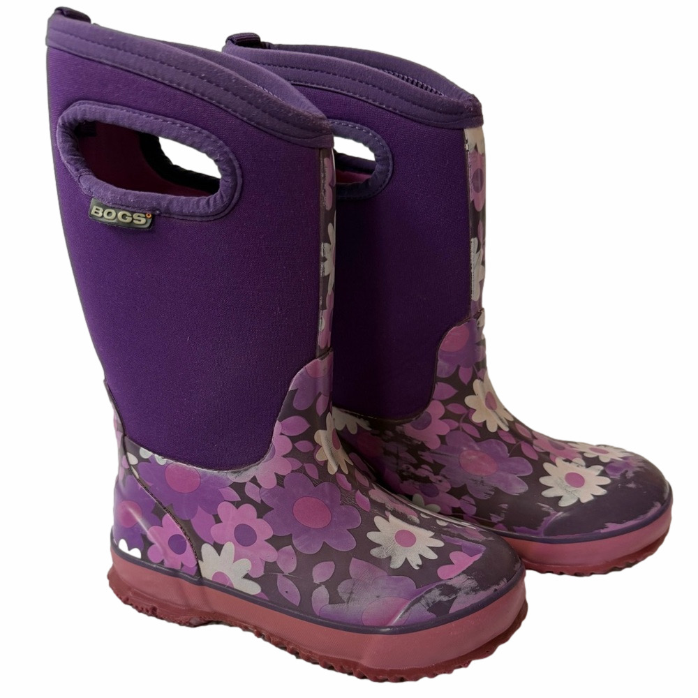 Bogs Kids' Purple Floral Insulated Winter Snow Rain Boots Preschooler Size 12
